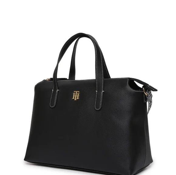 NEW Tommy Hilfiger Women's Gina II Convertible Top Zip Satchel Peb - Bag - Black - Picture 10 of 10